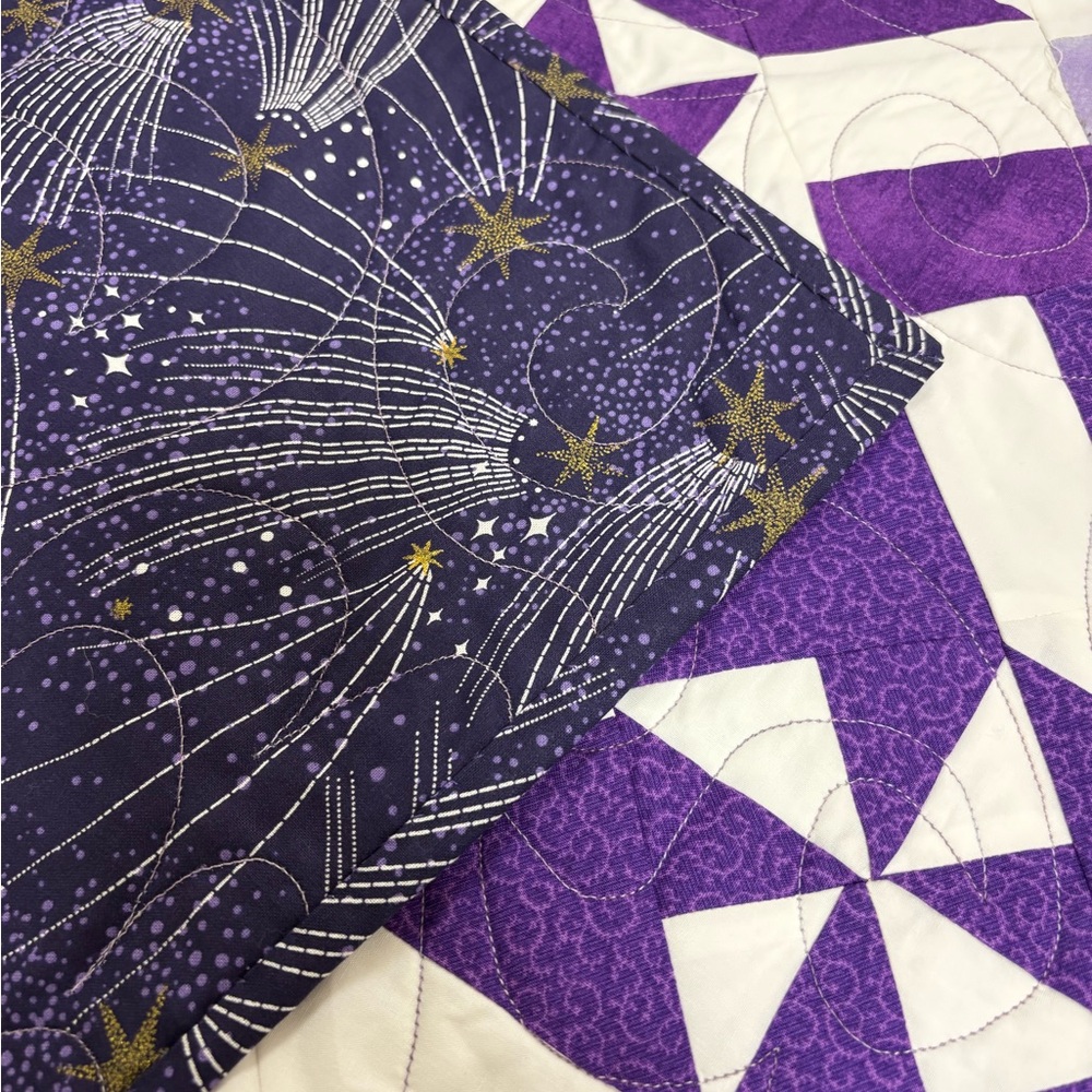 Handmade Purple & White Geometric Quilt 66”X 77” - Picture 9 of 9